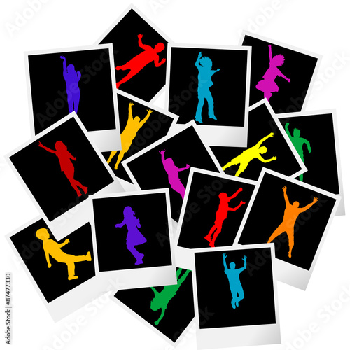 A pile of photo frames with children silhouettes