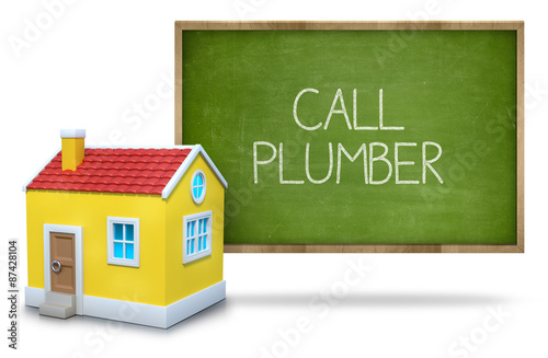 Call plumber on Blackboard with 3d house
