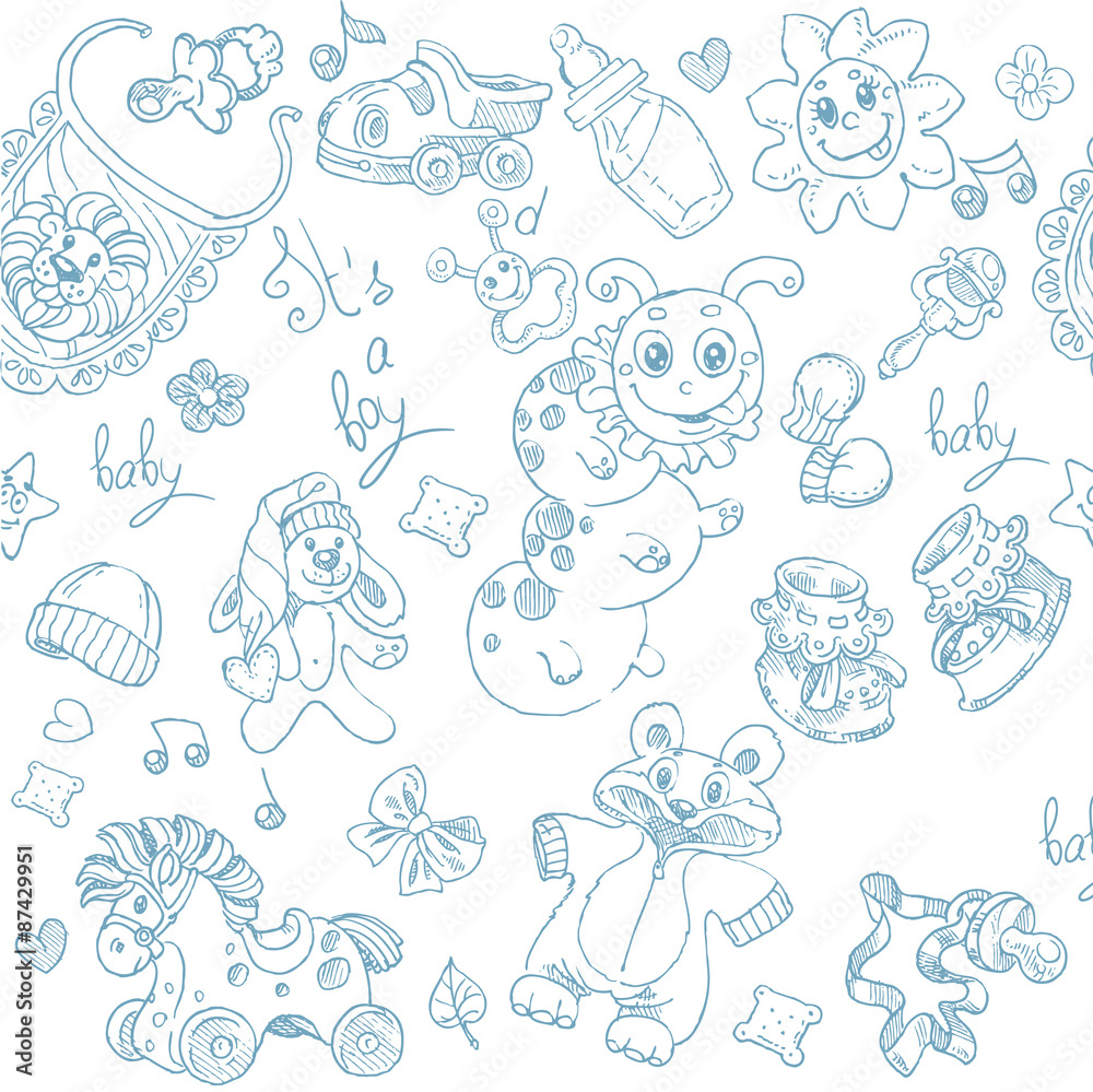 Seamless background its a boy with toys, clothing and accessorie Seamless background its a boy with toys, clothing and accessorie