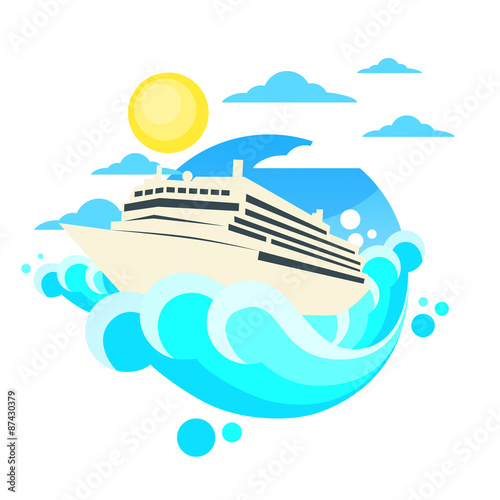 Cruise Ship Liner Summer Ocean Vaction Circle Logo Flat 
