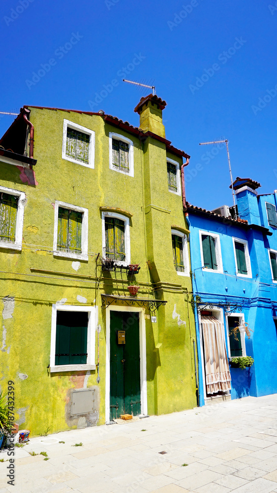Burano colorful building green and blue