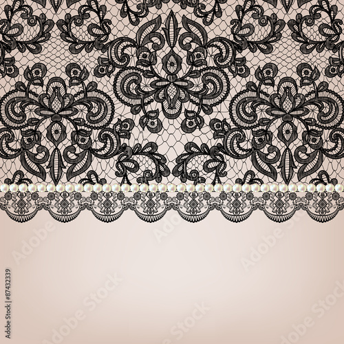 pearl necklace on lace background