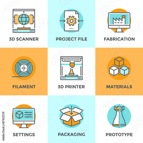 3D Printing line icons set