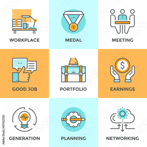 Business elements line icons set