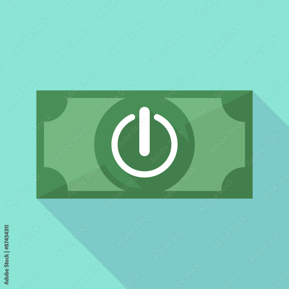 Long shadow banknote icon with an off button Long shadow banknote icon with an off button