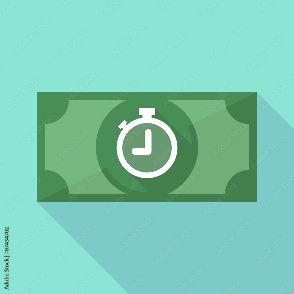 Long shadow banknote icon with a timer Long shadow banknote icon with a timer