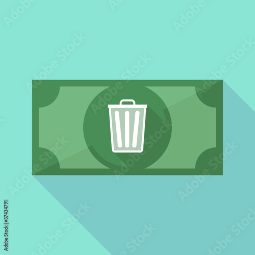 Long shadow banknote icon with a trash can