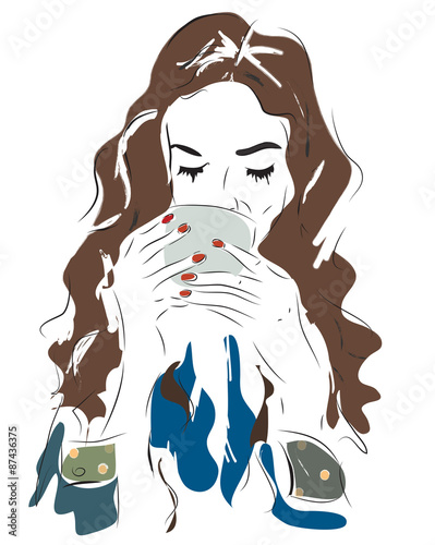 Girl Drinking Coffee or Tea 
