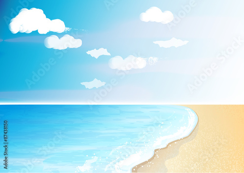 Tropical beach and ocean with beautiful sky and clouds.