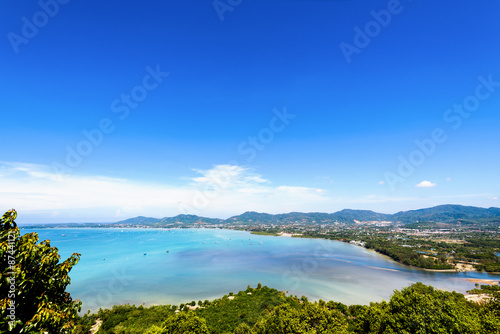 View sea sky and tourist town in Phuket, Thailand © yongkiet
