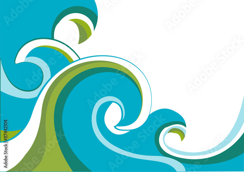 Nature sea with waves and sun.Vector illustration isolated on wh