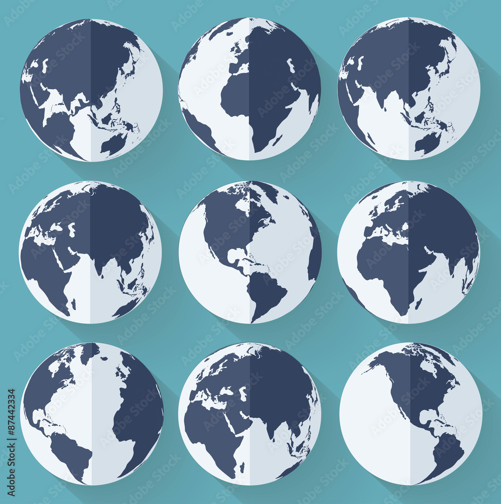 Vector flat globe earth icons. Vector flat globe earth icons.
