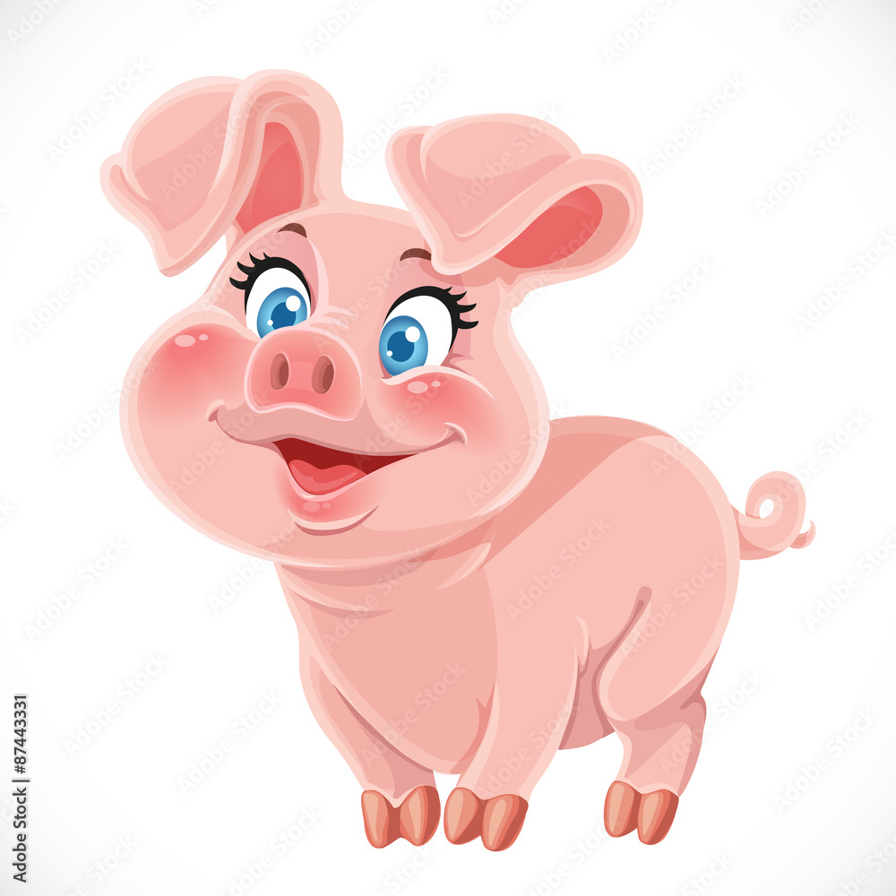 Cute cartoon happy baby pig