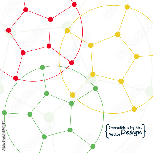 Brochure pentagon in circle connected by dots and lines. 