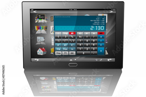 Tablet Calcolatrice_001 Tablet con visualizzata, sulle icone delle varie app, l'applicazione calcolatrice.