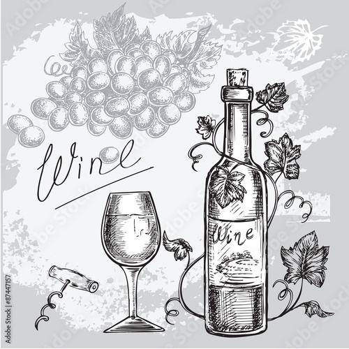 hand drawn wine set