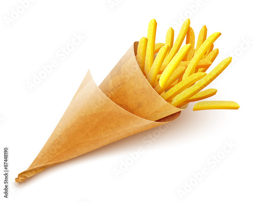 French fries potatoes in paper bag. Eps10 vector illustration. photo