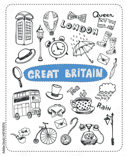 Doodle set the most famous objects of in England.
