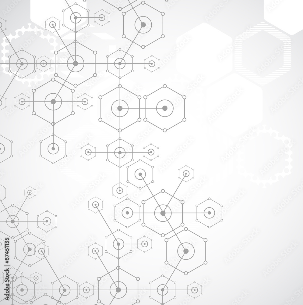 Abstract white bright technology hexagonal background. Connectio