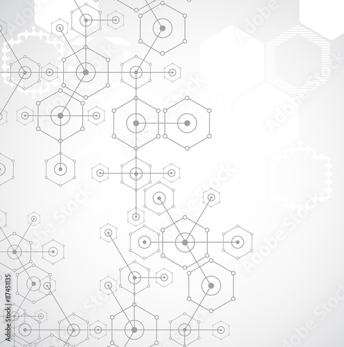 Abstract white bright technology hexagonal background. Connectio