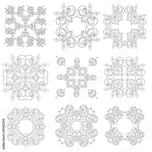 Set of Ornaments black white cards with mandalas.