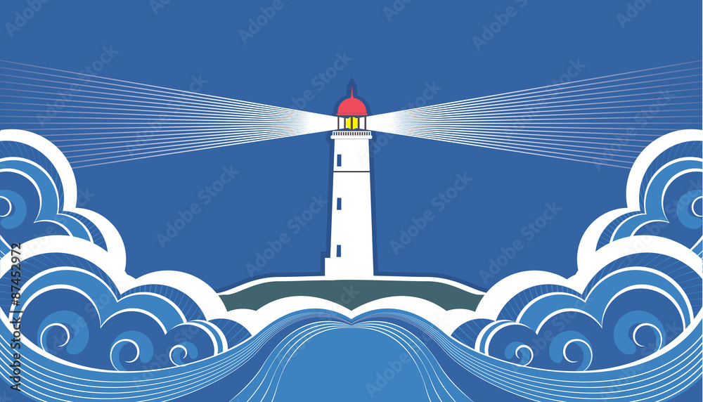 Fototapeta premium Lighthouse with blue sea.Vector symbol card