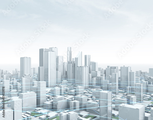 Smart City – Panorama: Wolkenkratzer Skyline