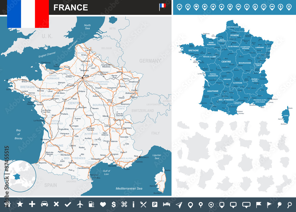 France infographic map - highly detailed vector illustration. Image ...