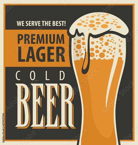 Glass of beer with foam in retro style