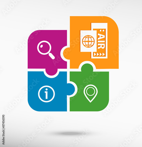Airplane ticket icon on colorful jigsaw puzzle