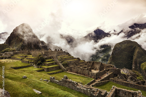 MACHU PICCHU, PERU - MAY 31, 2015: View of the ancient Inca City photo