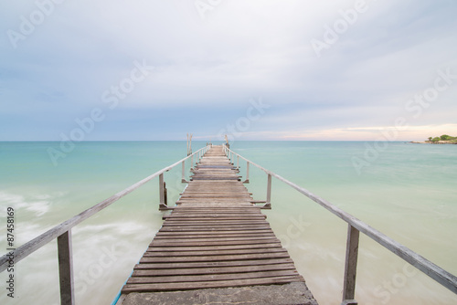 Wood Bridge on the beach at Samet Island, Thailand © lindaoqian