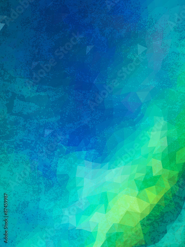Abstract green and blue triangles with grudge texture photo