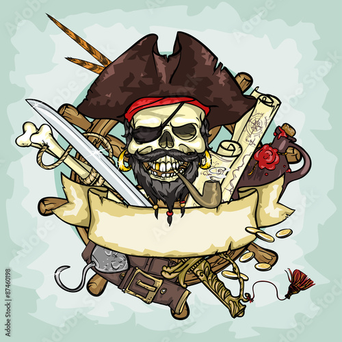 Pirate Skull logo design, vector illustrations with space for