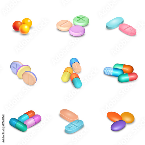 Realistic Pills Icons Set