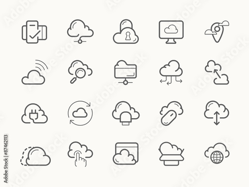 Cloud service server hosting line icons