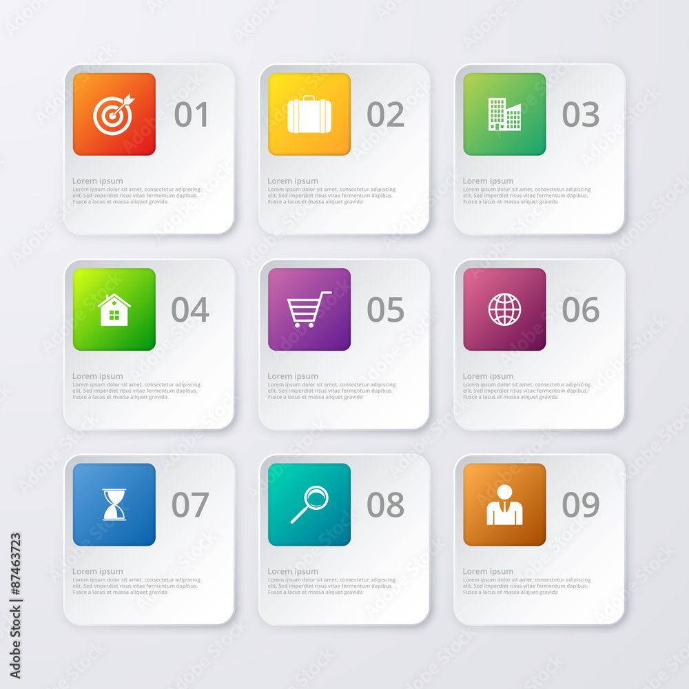 Vector illustration of nine infographics options Vector illustration of nine infographics options