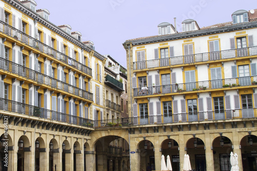 Plaza de la Constitucion with balconies numbered from when used to view bull fights.San Sebastian,Spain