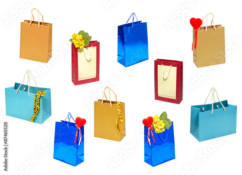 Set of various gift bag.Isolated.