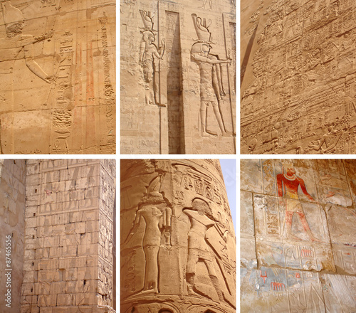 Set of ancient Egyptian images and inscriptions.
