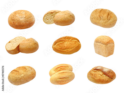 Set of different kinds fresh bread.Isolated.
