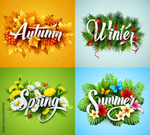 Four Seasons  Typographic Banner. Vector illustration