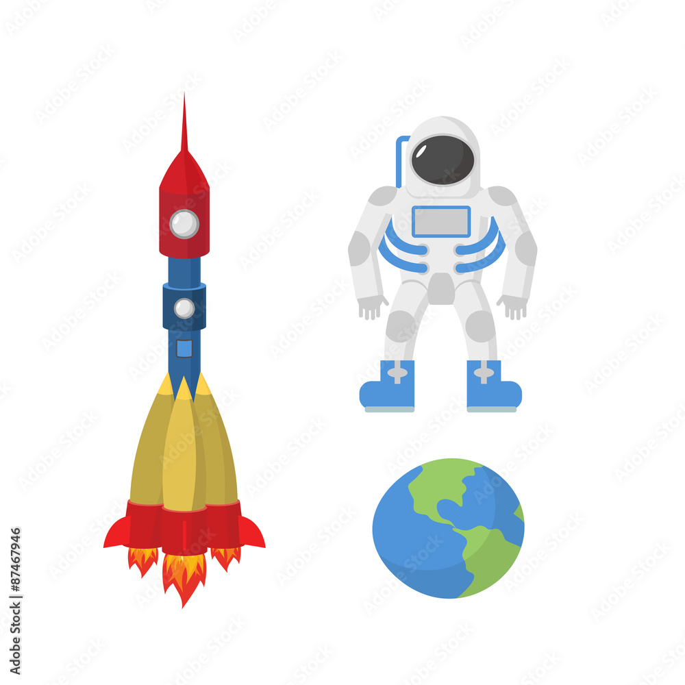Set space: astronaut, planet Earth, rocket. Vector illustration Set space: astronaut, planet Earth, rocket. Vector illustration