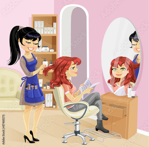 Service girl in a beauty salon at the hairdresser