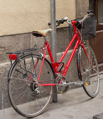 red vintage bike on the street