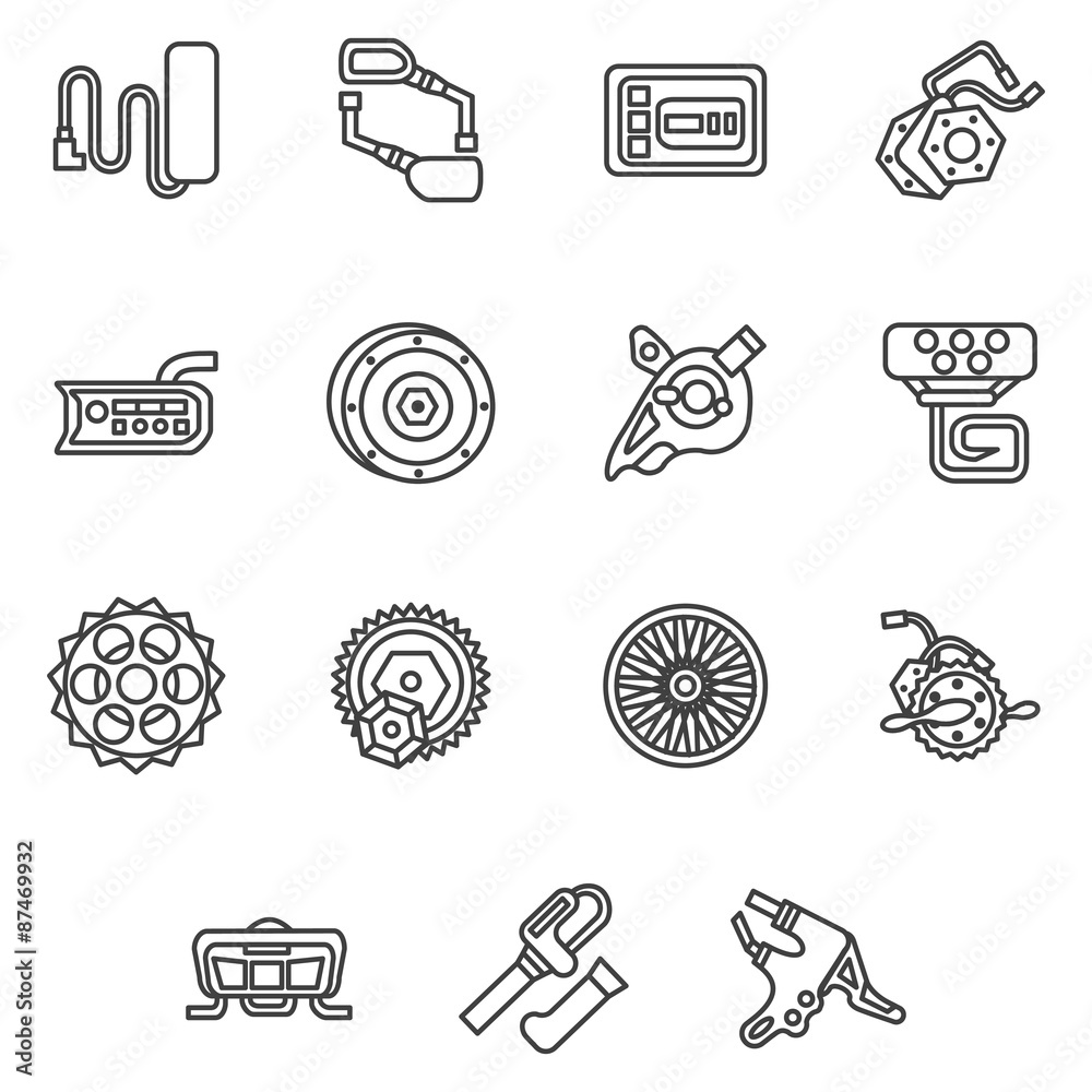 Simple line icons for e-bike parts