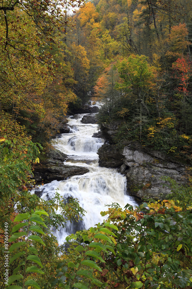 Cullasaja Falls in North Carolina in the Fall Season on US 64 Cullasaja Falls in North Carolina in the Fall Season on US 64