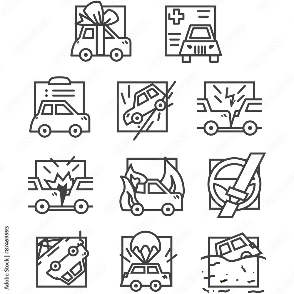 Simple line icons for car insurance