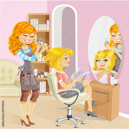 Service girl in a beauty salon at the hairdresser