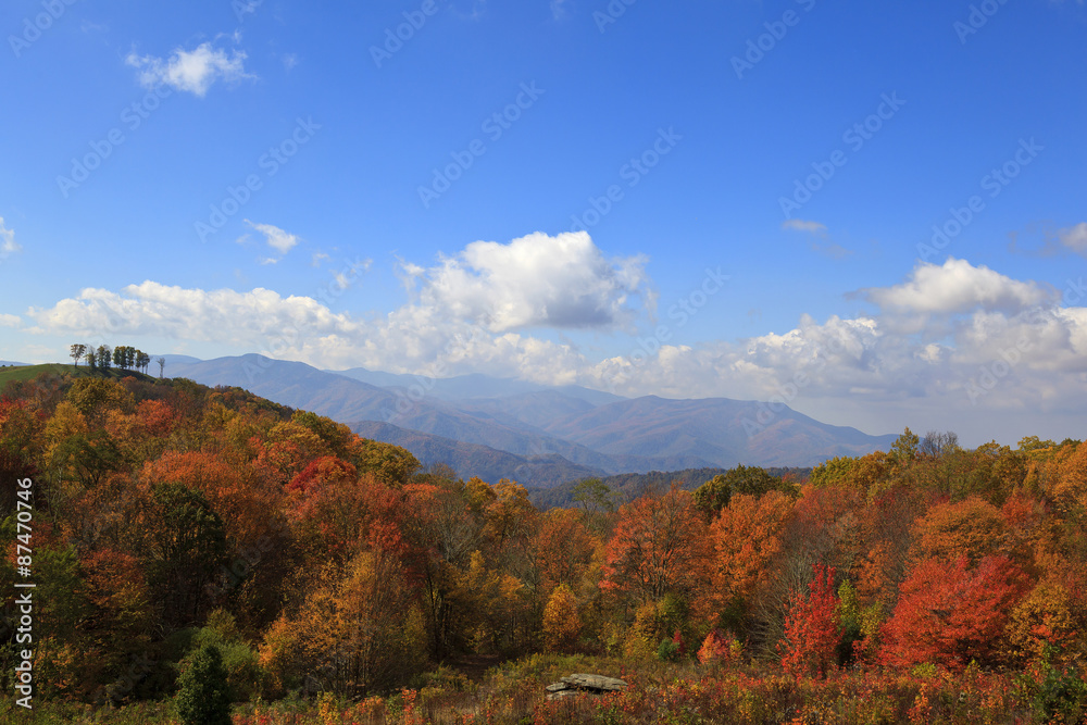 View from Max Patch Road in the North Carolina mountains in autumn